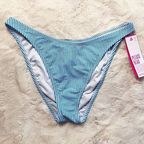 Lilly Pulitzer Pico High Cut Bikini Bottom‎ Cumulus Blue Seersucker Stripe NWT - Picture 1 of 7